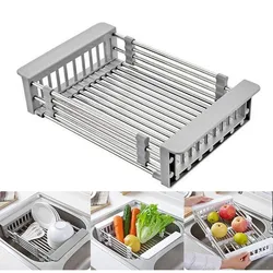 Adjustable Stainless Steel Kitchen Dish Drying Sink Rack Drain Strainer Basket Kitchen Rack Drain Basket Kitchen Accessories