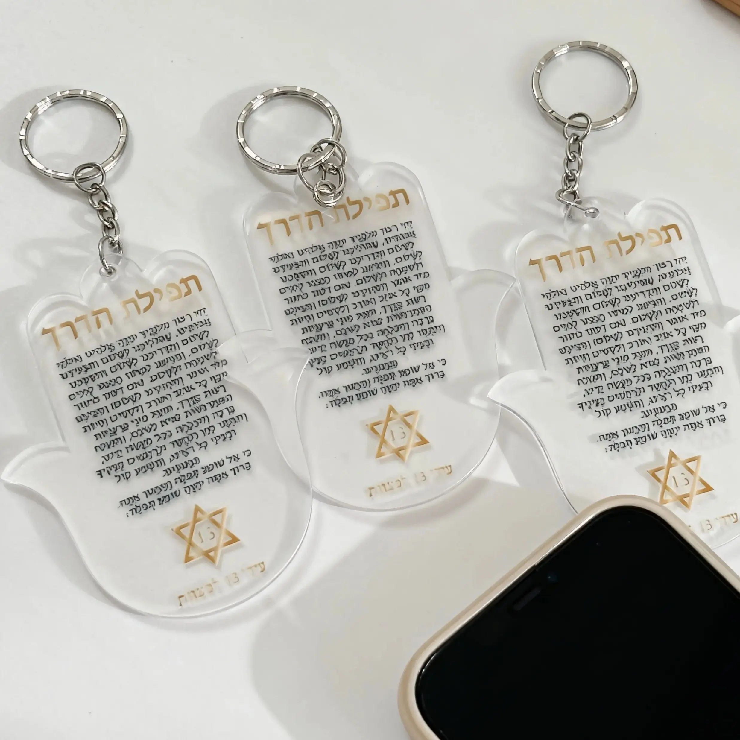 

10pcs Custom Carry Blessings Everywhere Hebrew Hamsa Cards with Key Chain,Bar Mitzvah,Wedding,Protection Symbols Gift Decoration