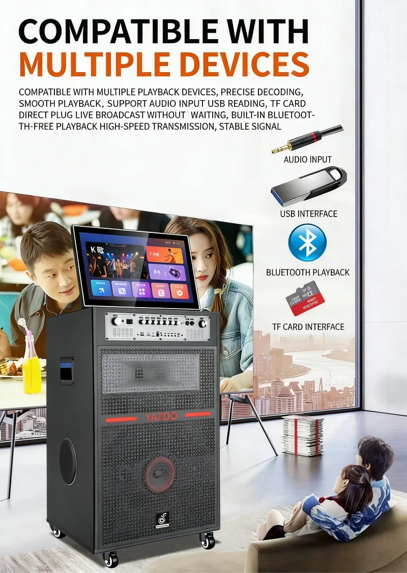 New Design Portable Karaoke Singing Machine Audio Touch Screen Trolley Speaker 18Inch With 22INCH LED Screen  Projector