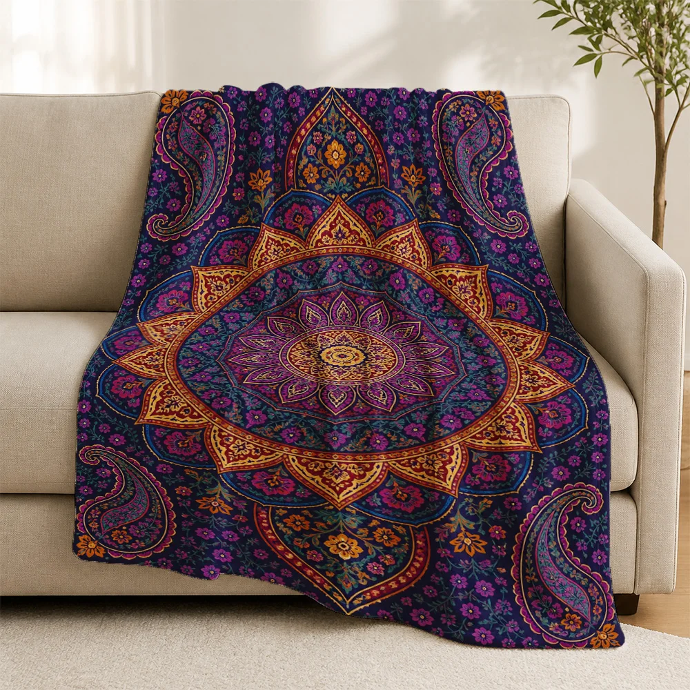 Chic Bohemian Mandala Paisley Throw Blanket for Sofa Couch Decor Ethnic Moroccan Boho Luxury Tapestry Wrap Accent