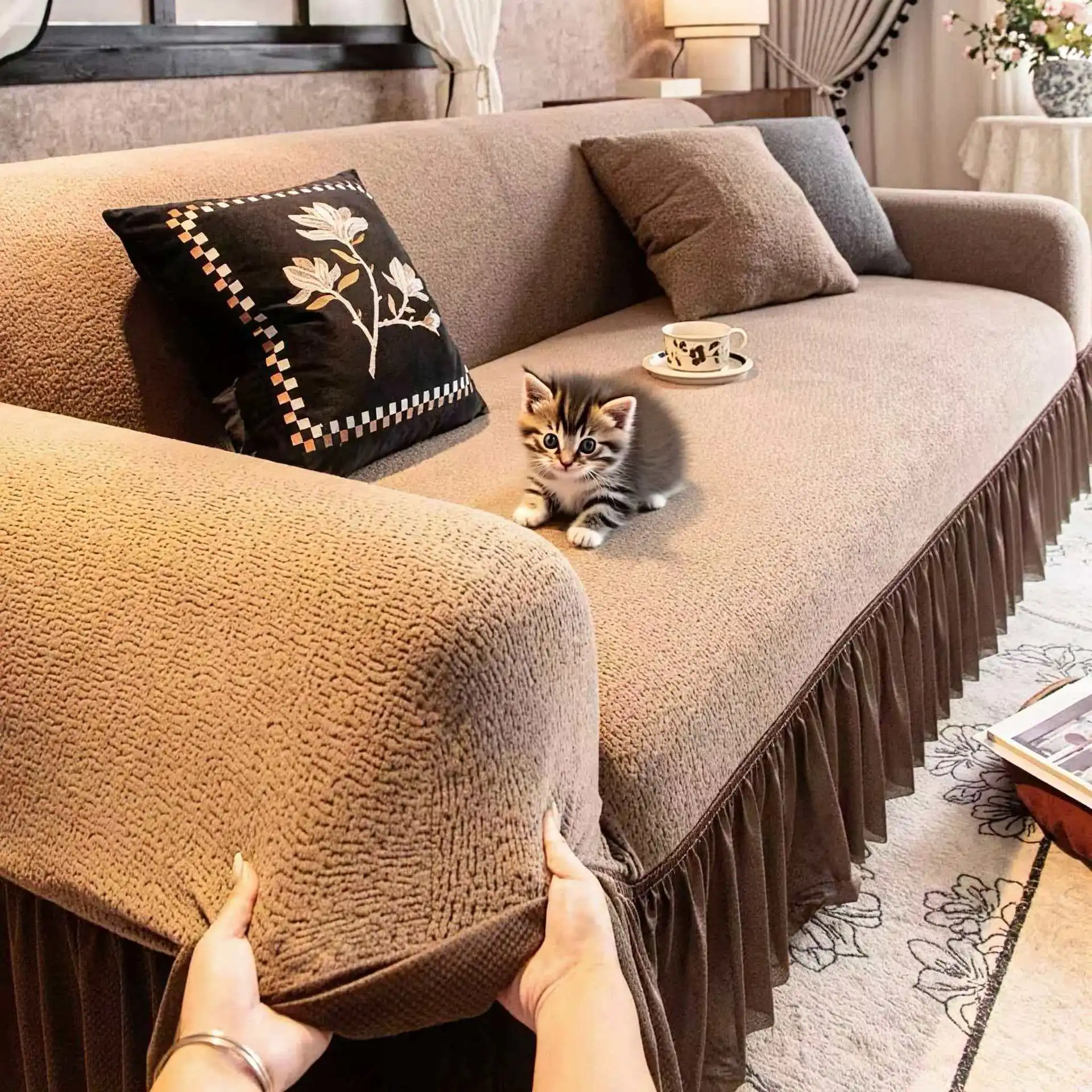 Velvet Sofa Cover Thick Elastic 1/2/3/4 Seater Sofa Cover for Living Room Velvet Plush L Shaped Corner Sofa Couch Cover