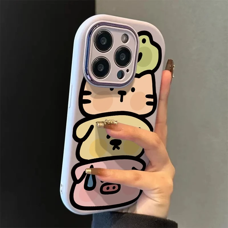 Kawaii Cute Cartoon Animal Phone Case for IPhone 16 15 14 13 12 11 XS/XR 7/8 Pro Max Creative Adorable Soft Protective Cover