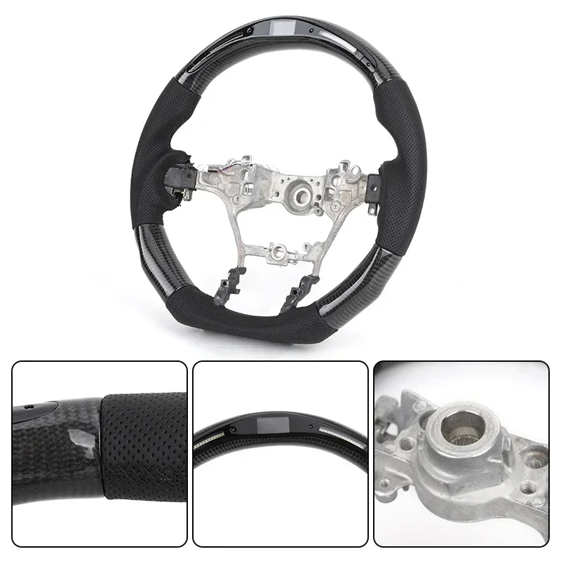 Custom Half Perforated Leather Carbon LED Steering Wheel for Toyotas Land Cruiser Prado 120 LC300 Yaris Innova Fortuner