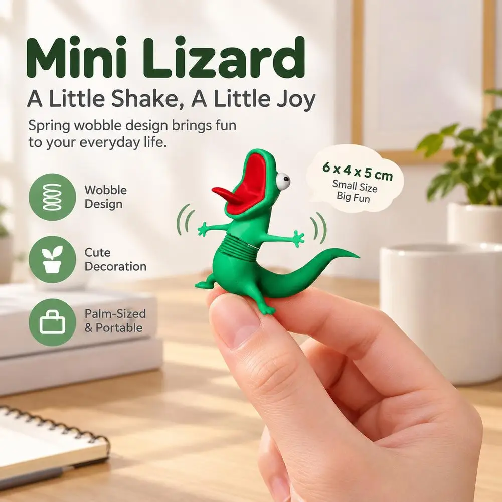 Wobbly Head Car Dashboard Ornament Green Lizard Figure with Wide Red Mouth Flexible Spring Neck Lightweight PLA Desk Toy Novelty