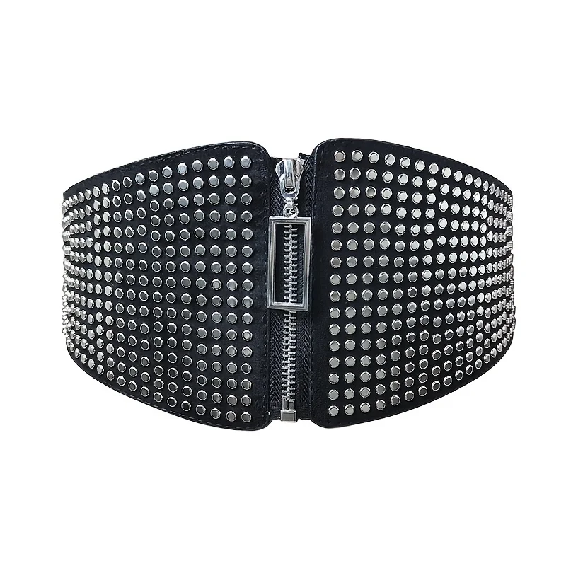 Wide Elastic Studded Belt Female Waist Gothic Stretch Girdle Ladies Long Belts For Women Corset Waistband