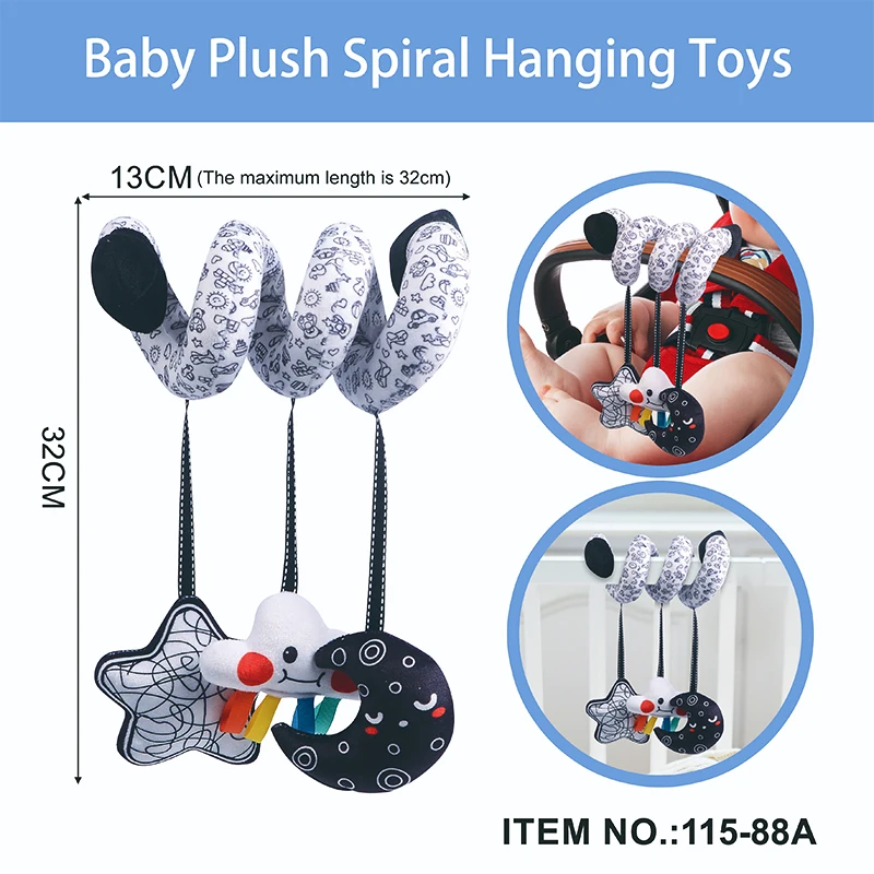 Hangend Speelgoed Autostoel Wieg Mobiele Baby Baby Spiraal Pluche Bed Wandelwagen Bar Zwart-wit Kleur Speelgoed met Rammelaars BB Pieper