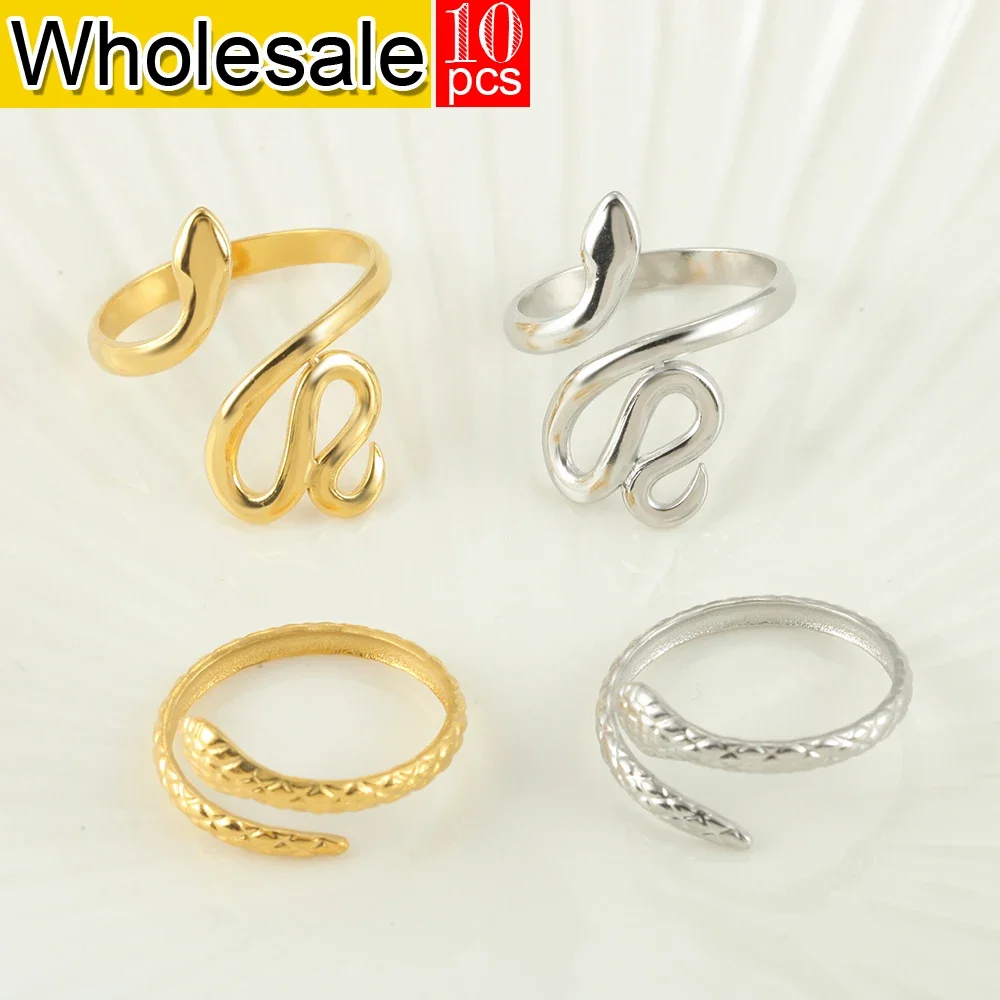 Women Ring 10PCS Snake Shape Uniex Jewelry 316L Stainless Steel Open Ring Adjustable Size Fashion Party Accessories Trendy Gift