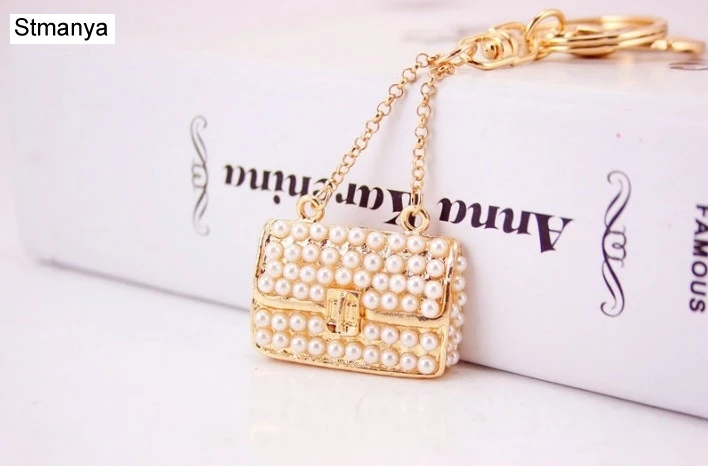 Bag Key Chains Hot Sale New Women Pearl Bag chain KeyChains Key Ring For Women Car KeyRings KeyChains Weddign Gift  Wholesale