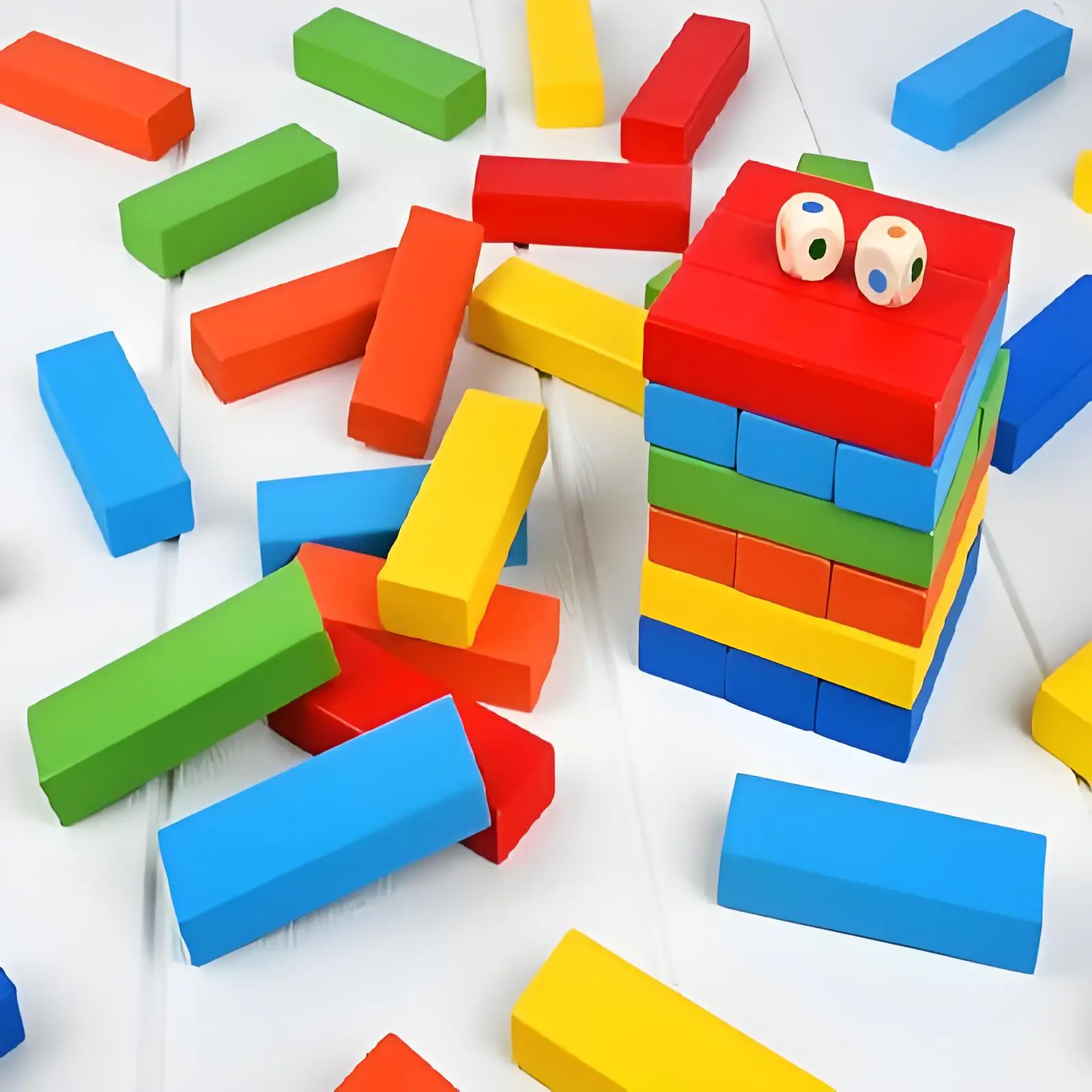 Jogo de empilhamento de madeira de 54 peças, torre de blocos de equilíbrio coloridos para noite de jogo familiar-brinquedo educacional STEM para crianças e adultos