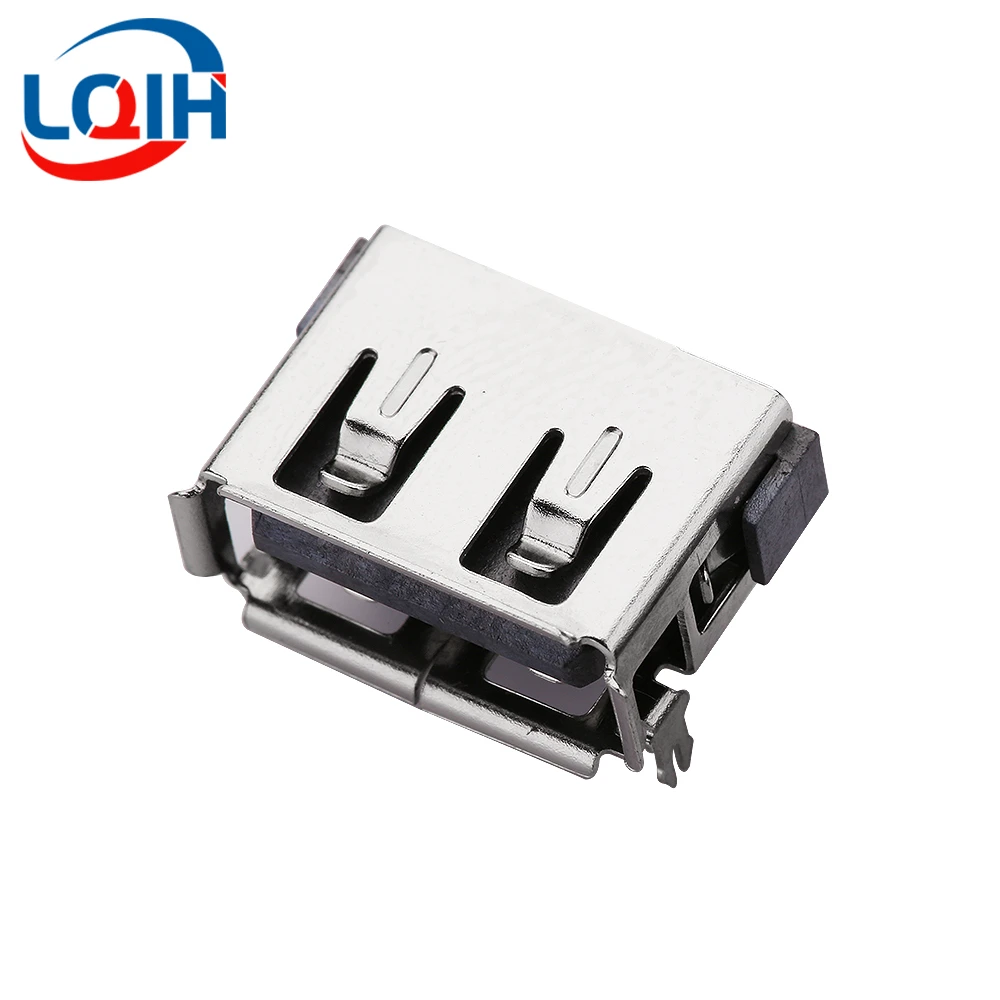 10PCS USB Short Body 10.0 Female Seat 6.3MM 90-degree Front Two Pin Flanging Crimp Type A Female Connector