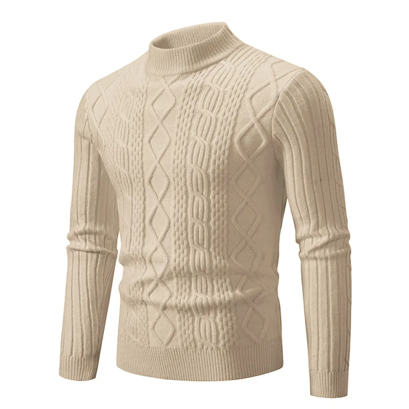 2025 new style sweater man's wool fashion keep warming solid color retro half high neck gentlenmant