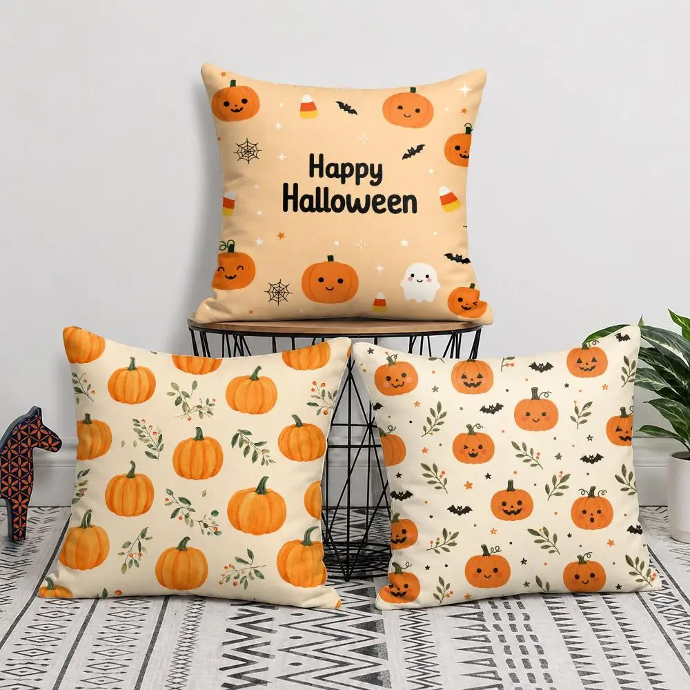 Halloween Pumpkin Skeleton Cushion Cover Short Plush Double Sided Printed Soft Pillow Case Home Sofa Decor Festival Gifts 2