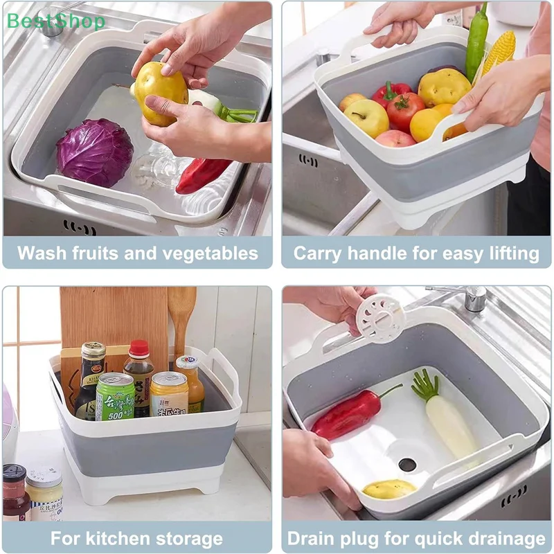 Picture 3: 〔★★★〕Portable Folding Basin,Silicone Collapsible Bucket with Drain Plug, Large Capacity Easy Storage