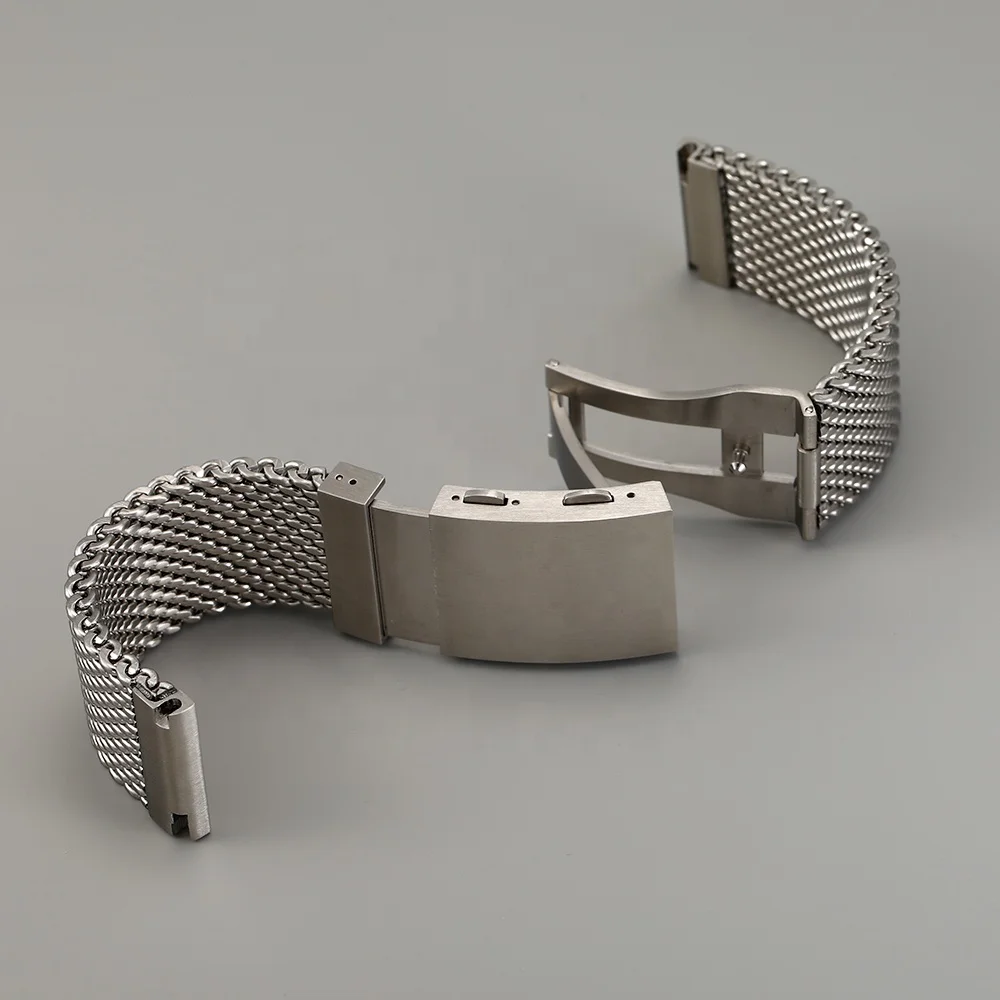 316L Stainless Steel 22MM Silver Thick Mesh Shark Extension Buckle Watch Band With Quick Release Bar Fit For SKX007 Dive Watch
