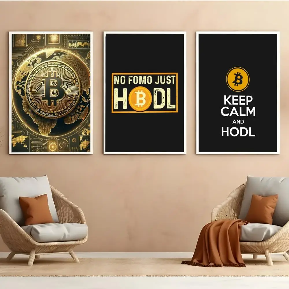 Bitcoin Pattern Art Poster Durable HD PVC Wall Art - Waterproof Soundproof For Home Office Bar