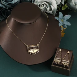 New Fashion Women's Trendy Copper necklace earrings set Arabic Ethnic Style Zircon Crown Design Jewelry Set