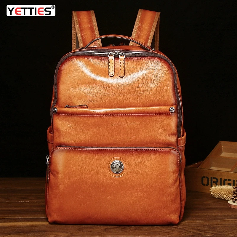 

Винтажный кожаный рюкзак ручной работы из мягкой воловьей кожи, рюкзак для ноутбука оригинального дизайна, просторный противоугонный дорожный рюкзак для мужчин