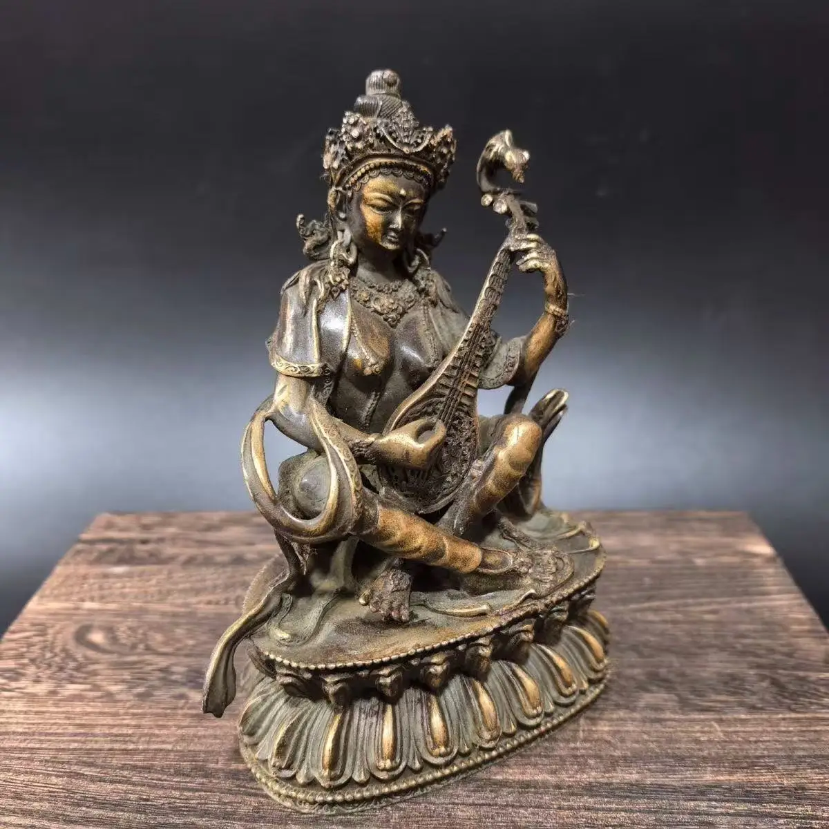 Old copper Qing Dyansty copper music Buddha Statue, Free shipping