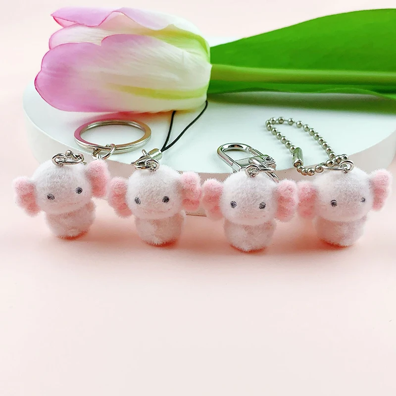 Cartoon Cute 3D Animal Keychain Kawaii Flocking Resin Dog Hexagonal Dragon Bear Pendant Phone Layard Strap Bag Charms Girls Gift