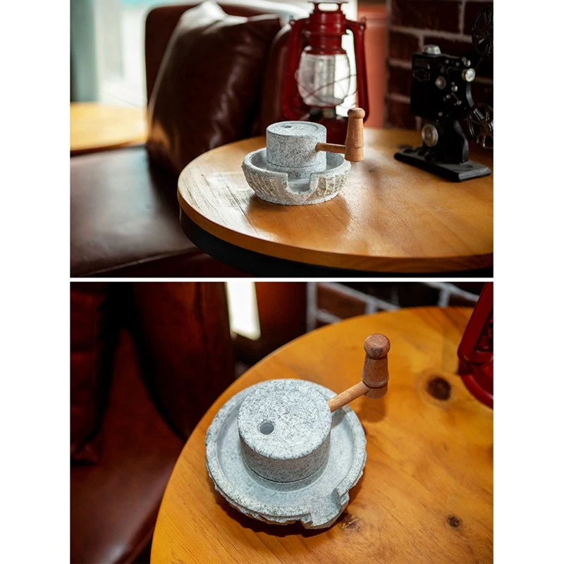 Mini Home Coffee Bean Machine Retro Hand Coffee Mill Grains Spices Natural Small Stone Mill Retro Ornaments