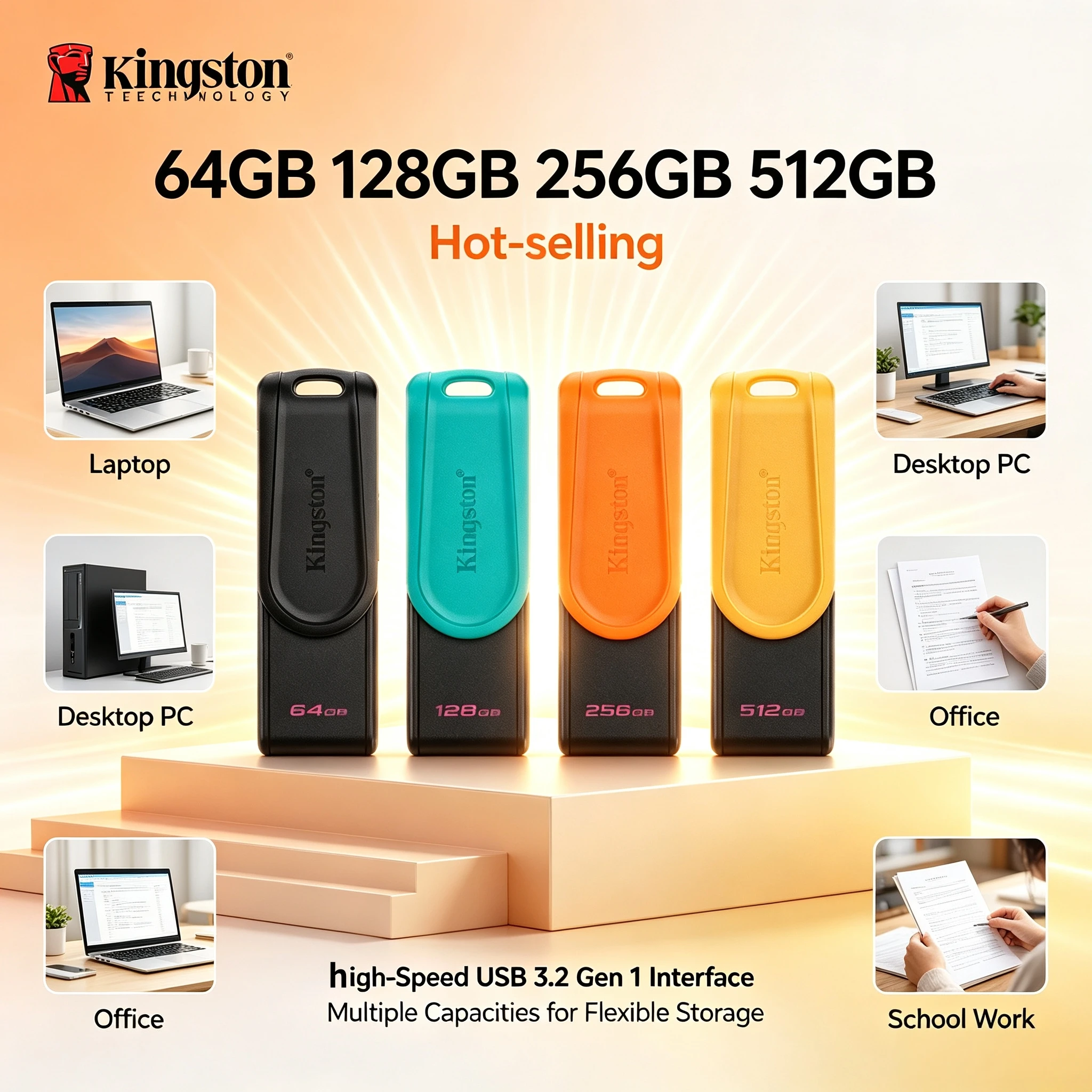 Kingston Mini USB 32 Gen1 Pen Drive 64GB 128GB 256GB Flash Drive Key Memory Stick High Speed for Laptop Desktop PC Office Use