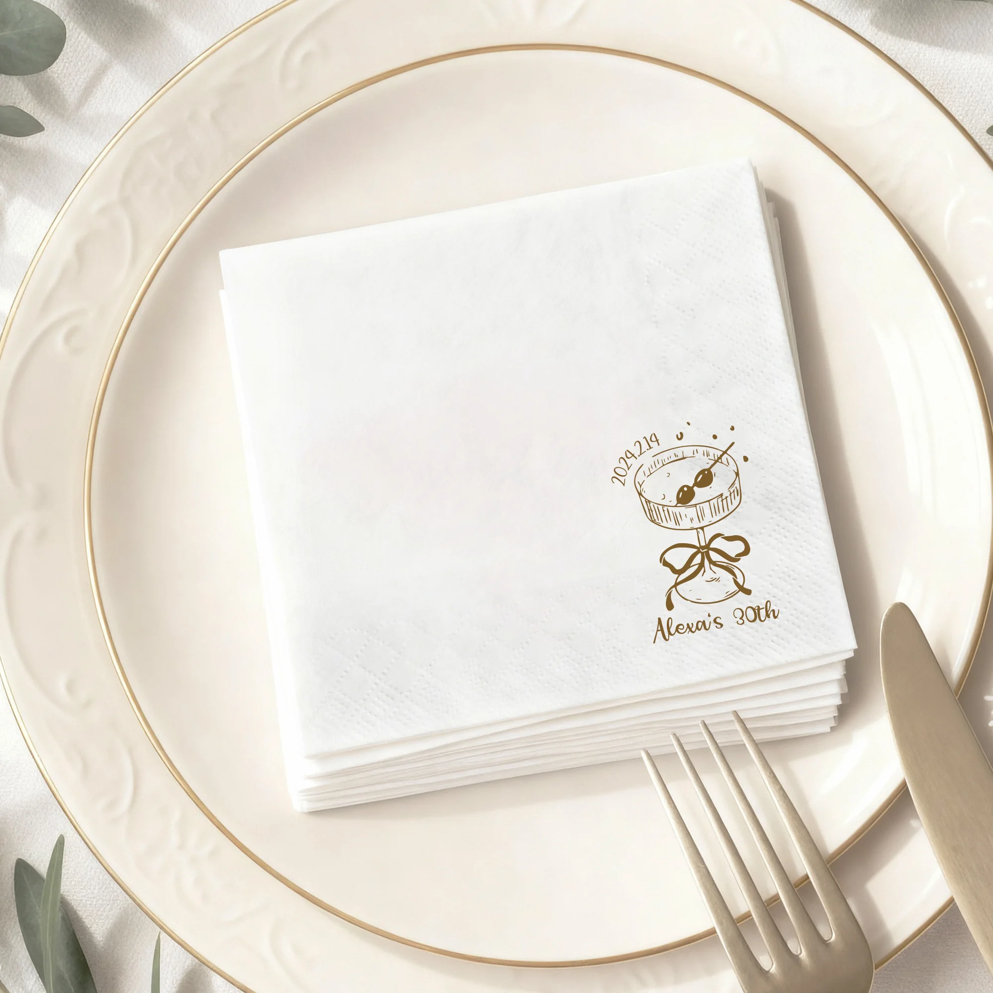 Personalisierte Servietten, 3-lagige, individuell gestaltete Cocktail-Servietten, Partydekoration, Einweg-Papierservietten für Hochzeiten, Brautpartys und Jubiläen. – Detail 6