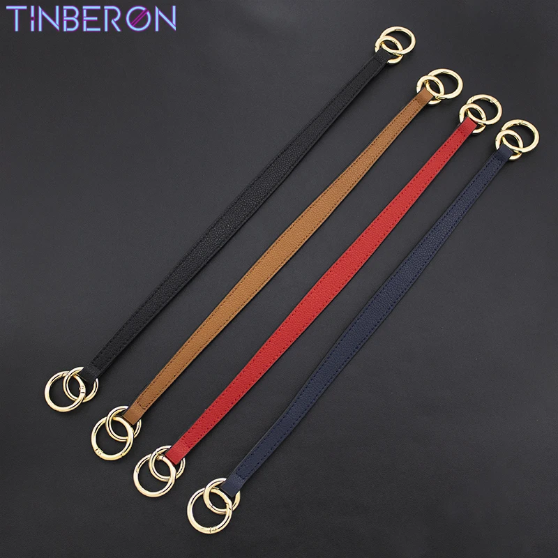 TINBERON Genuine Leather Bag Wrist Band Double Ring Hardware Handle Bag Strap Luxury Design Woman Handle For Handbags Accessorie