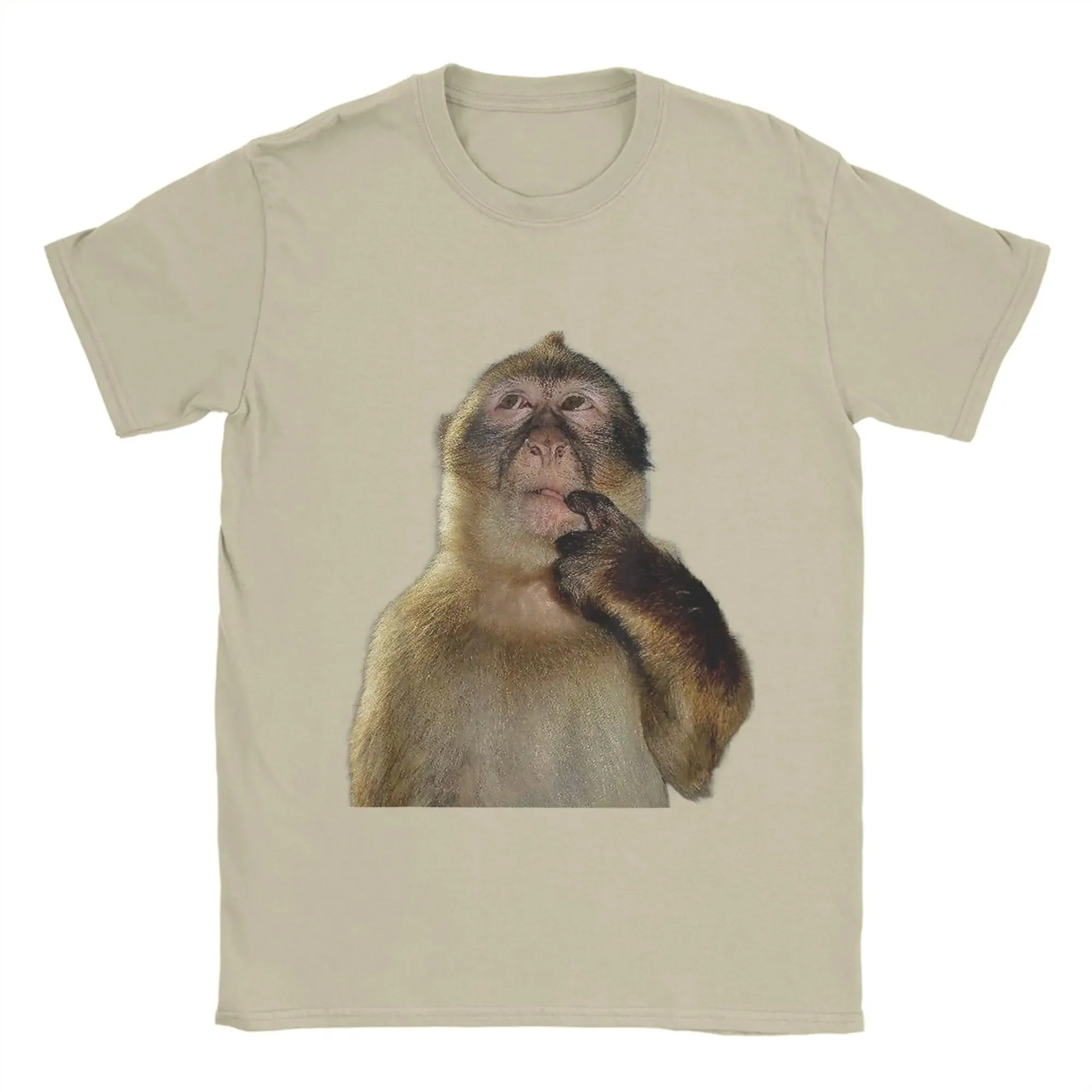 Thinking Monkey Meme Graphic T-Shirt, Unisex Casual Funny Animal Print Short Sleeve Women And Men T-shirts