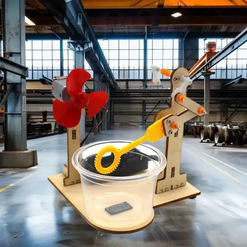 Set di apprendimento per macchine per bolle a manovella fai-da-te in legno coinvolgente per attività scientifiche per bambini.