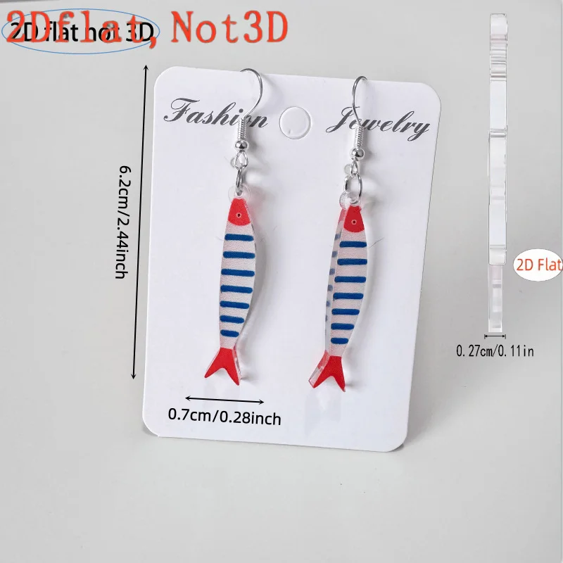New Cross Border Cute Fish Earrings 2D Flat Acrylic European Fashion Creative Blue White Striped Fish Jewelry