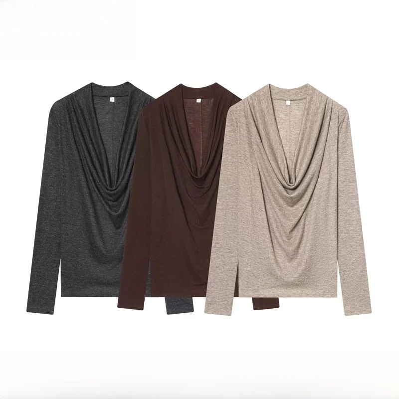 

Faion Slim Fit Long Sve T-irt Autumn Winter New Arrival Women's Clothing Straight Cut Draped European Sle Polyester ...