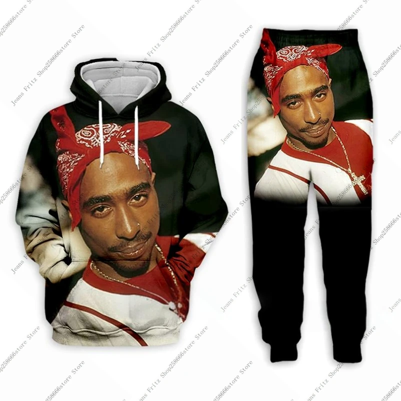 2PAC TUPAC Hooded 2Pcs Set 3D Print Hoodie Sweatshirt Men\'s Tracksuit 2 Piece Set Sportwear Men Women Unisex Clothing Kids Suit