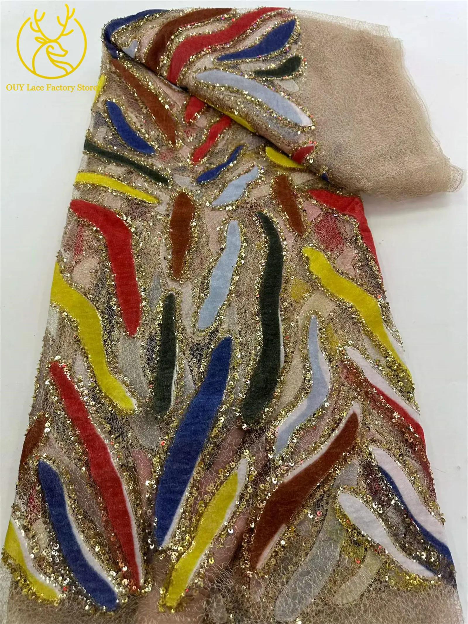 Neuester afrikanischer Gold-Groom-Pailletten-Spitzenstoff, luxuriöser französischer Perlen-Tüll-Spitzenstoff für nigerianische Hochzeitsfeiern, Abschlussbälle und Kleider zum Nähen – Detail 10