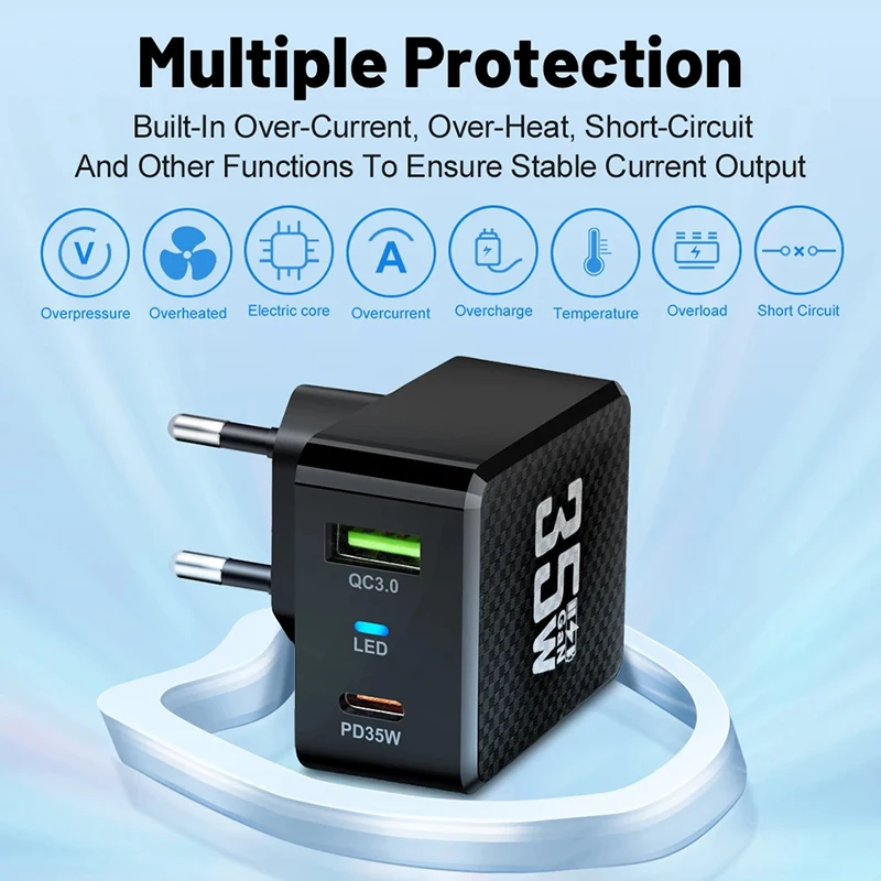 35 واط GaN USB نوع C شاحن اللوحي شاحن سريع QC3.0 PD3.0 محول الشحن آيفون 16 15 Xiaomi Poco F5 شاحن الكمبيوتر المحمول جديد 2025