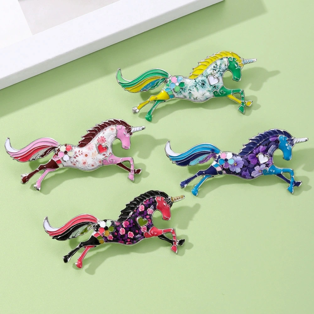 New retro unicorn brooch, fashionable, super beautiful, high-end, pony painting oil animal breast flower wholesale