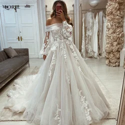 LORIE Schulterfreie Brautkleider mit Laternenärmeln, trägerlos, A-Linie, Boho-Prinzessin, Brautkleider, Damen, Applikationen, Spitze, Brautkleid