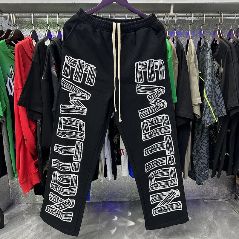 

High Street Hip Hop Loose MIXED EMOTION Casual Pants Letter Printed Hot Diamond Autumn Winter Trend Men Women Sweatpants