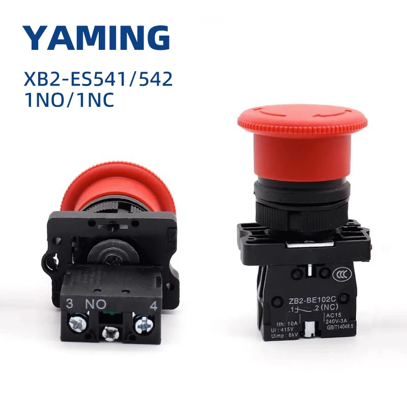 

22mm Emergency Stop Mushroom Push Button Switch Red Latching NO/NC XB2-ES541(ES542) Control Electrical Starter Switches 220V 10A