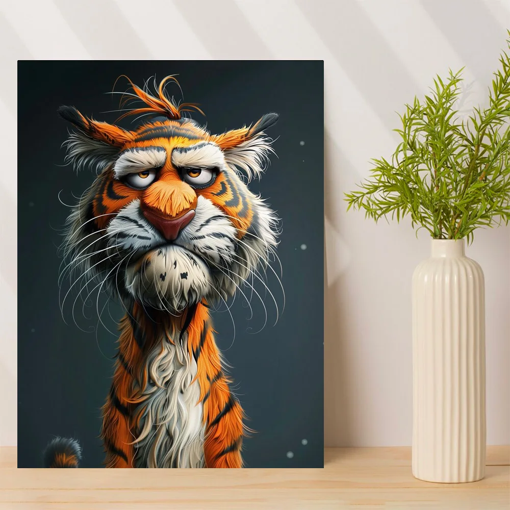 

1pc,The tiger with a sad face seemed to have something in his heart, Modern Canvas Wall Art, Holiday Gift, Framed, 12x16inch