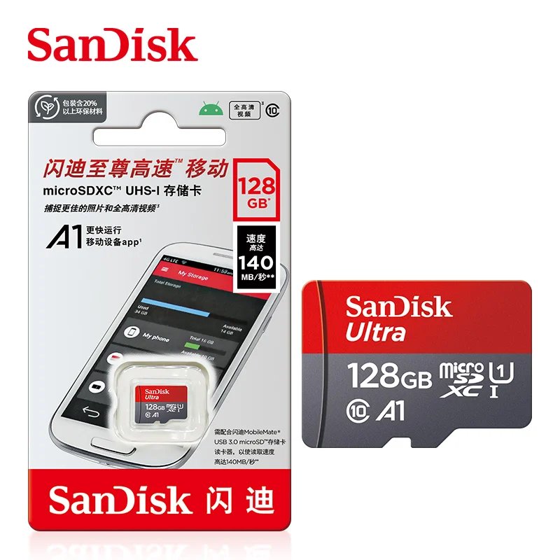Original SanDisk A1 Speicherkarte 256 GB 128 GB 100 MB/S 64 GB 32 GB Micro-SD-Karte Klasse 10 UHS-1 Flash Microsd TF + Typ-C-Kartenleser 9