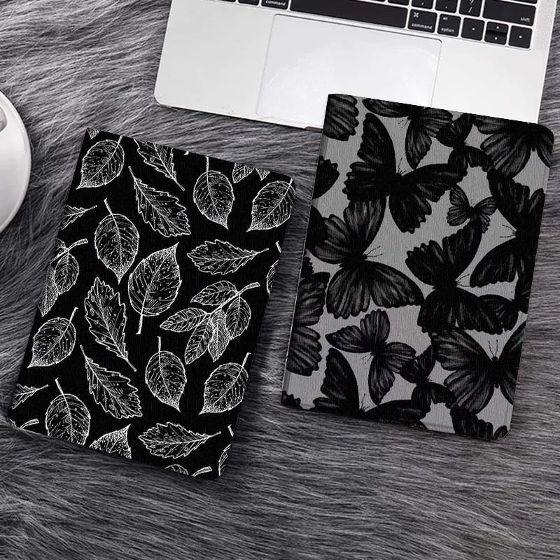 

Чехол для планшета с черным узором и белыми листьями для Samsung Tab Galaxy S6 S11 A A7 A8 A9 A11 10.1 10.4 10.5 Plus Lite, подарок