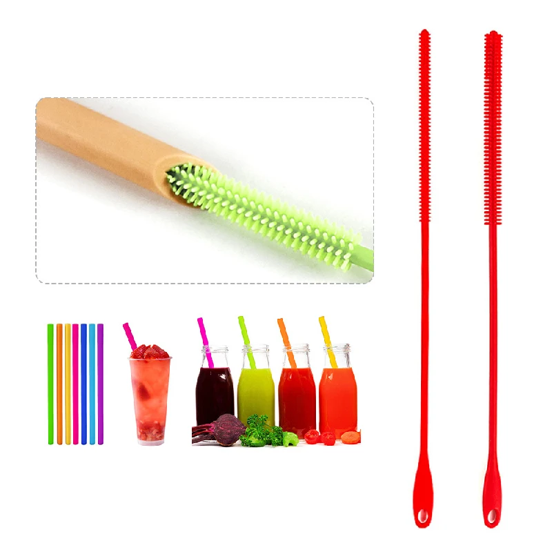 Food Grade Silicone Straw Cleaning Brush Pacifier Brush Reusable Eco-Friendly Straw Cleaner Brush Soft Hair Cleaning Tool