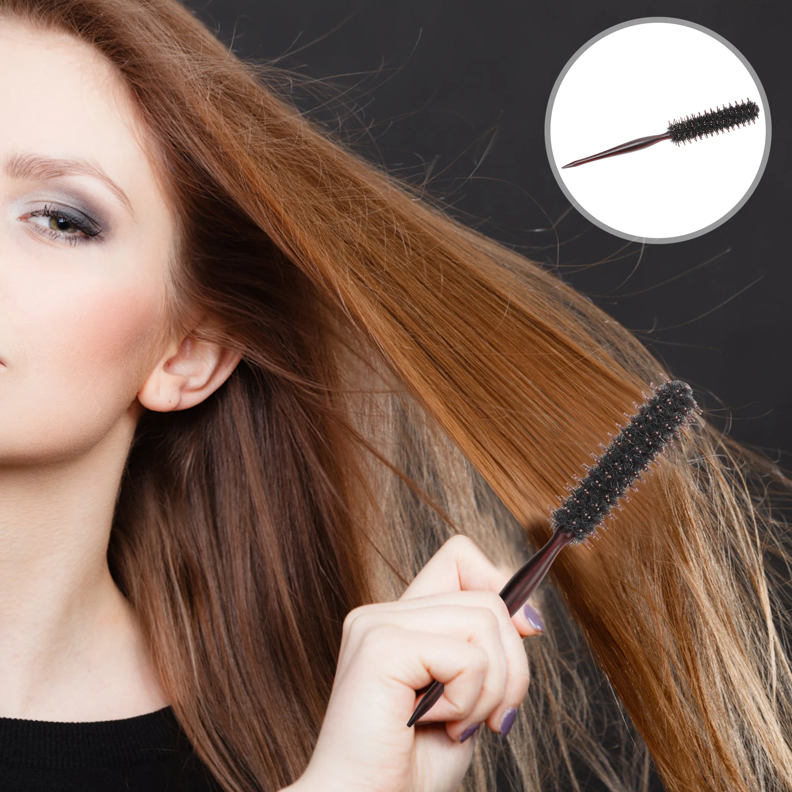 

Bristles Hairbrush Pointed Tail Detangling Salon Hairdressing Comb Round Styling Brush Wooden Handle Portable Lightweight Travel