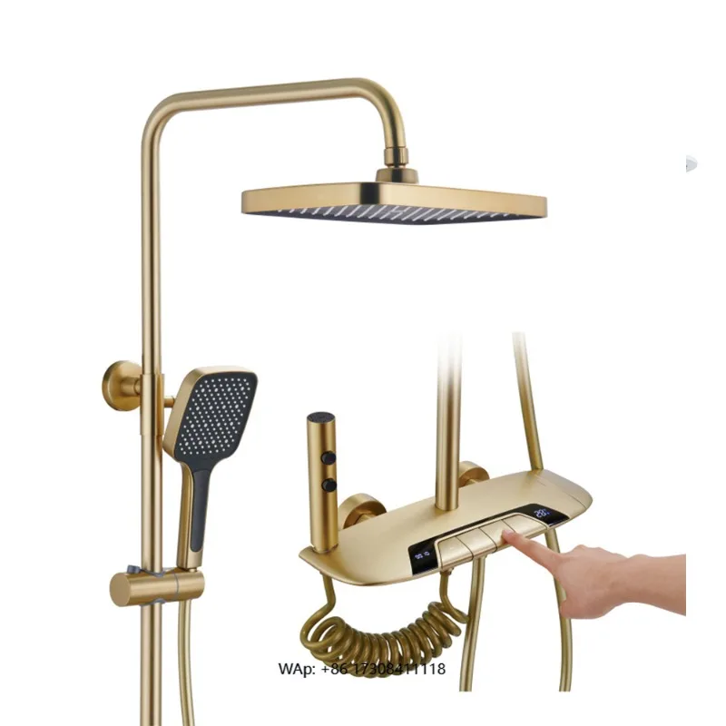 Deluxe Ruskin Wall Mounted Thermostatic Shower Mixer Brass Piano Waterfall Shower Set with Sprayer