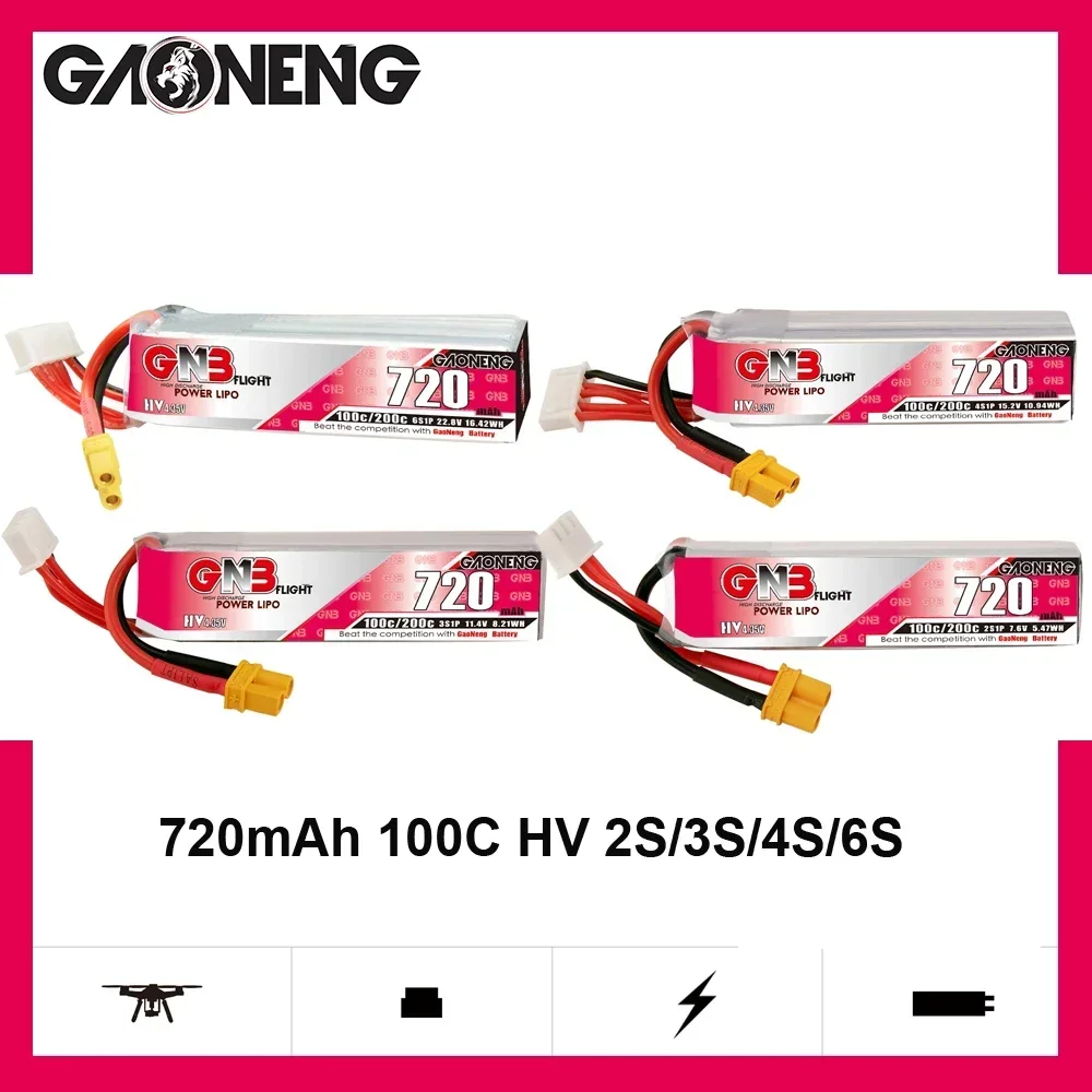 GNB 100C 720mAh 2S/3S/4S/6S 7.6V/11.4V/15.2V/22.8V HV Lipo Battery With XT30 Connector For FPV Drone RC Quadcopter Parts