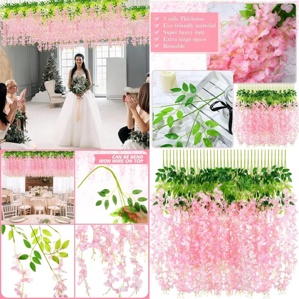 

43.2ft Long Petal Pink Artificial Wisteria Garland for Home and Wedding Decorations