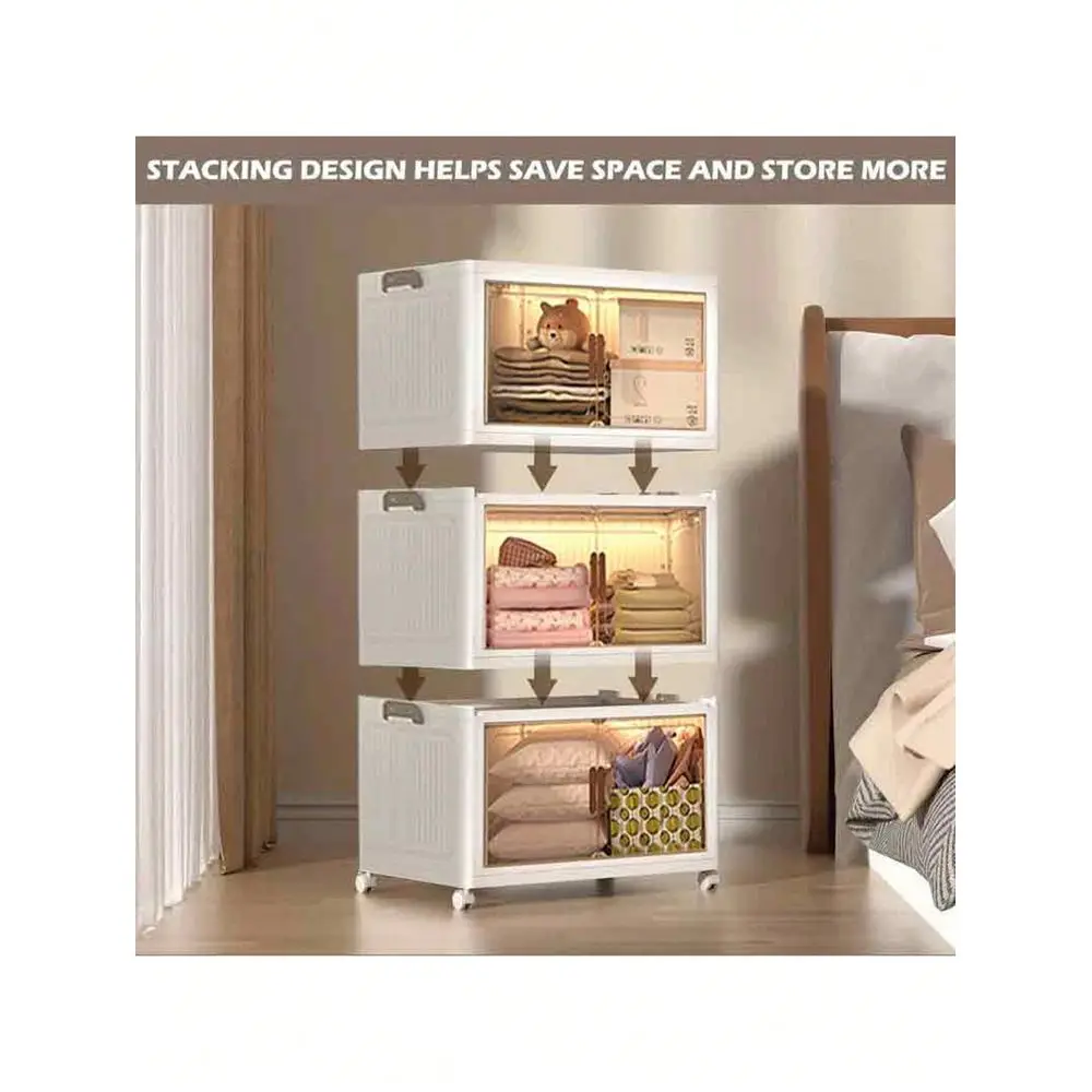

4layers Plastic Storage Boxes With LIDS, ExtraWide Storage Cabinets, Foldable And Stackable Containers With Wheels, Foldable Or