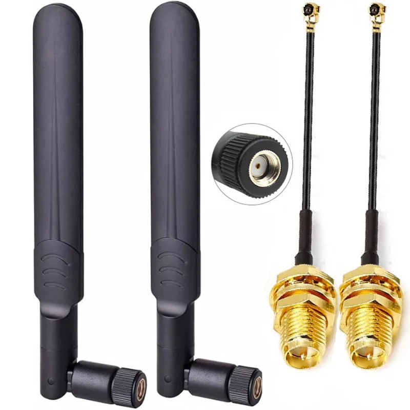 2 x 8dBi WLAN-Antenne 2,4GHz 5,8GHz Dual-Band RP-SMA Stecker + 2 x 15CM I-P-E-X-1 zu RP-SMA Buchse Pigtail-Kabel für WLAN-Router
