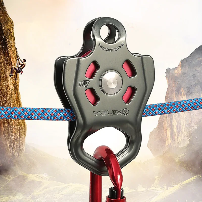 CE UIAA certified 7075 aluminium  large single  pulley with ball bearing  for rescue traversing lifting climbing