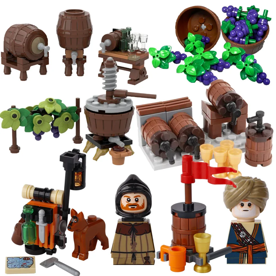 Medieval Military Castle Series Buiding Blocks Street View Wine Cabinet Apple Juice Beverage Maker Bag Bricks Christmas Toy Gift